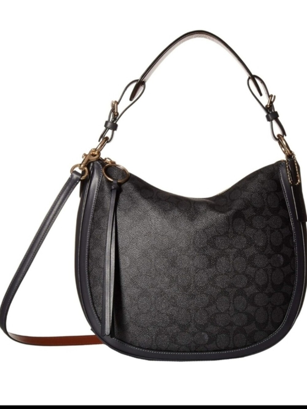 COACH EUC Sutton Signature Hobo Bag with Tassel In Charcoal Midnight Navy - Picture 1 of 16